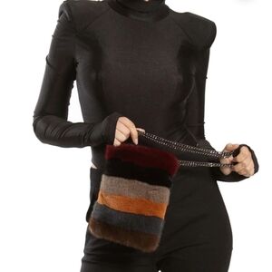 Belle Fare Faux Fur Striped Crossbody Bag NWT